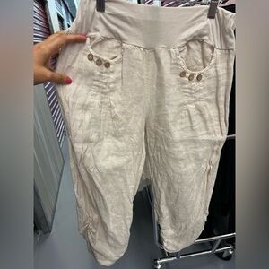 Valentina Naldi Women's Lightweight Cream Linen loose Capri M